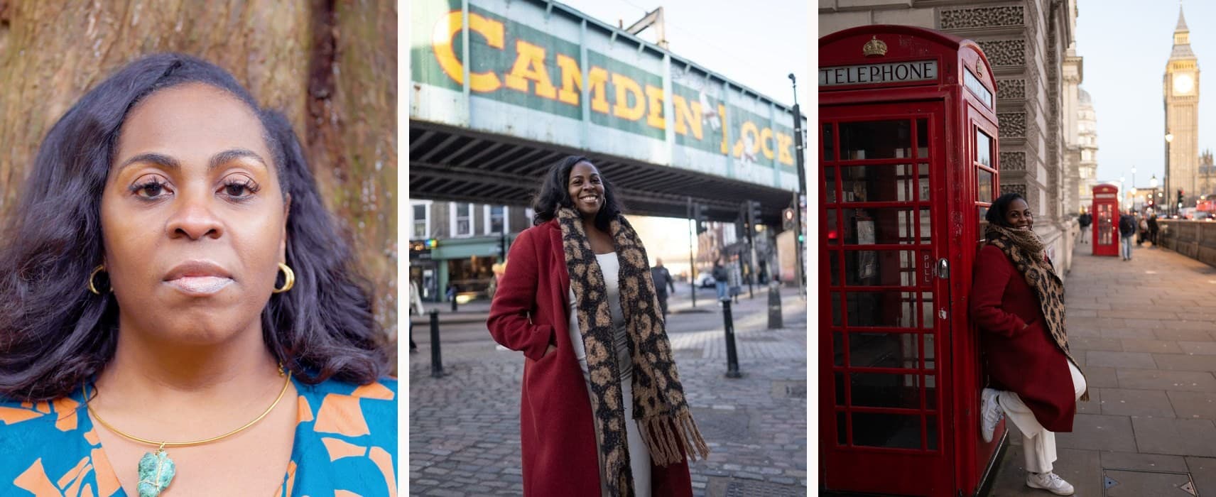 Three of the places we filmed: Mecca by a tree at Kingley Vale, under the Camden Lock bridge sign, and by a red telephone box near Big Ben